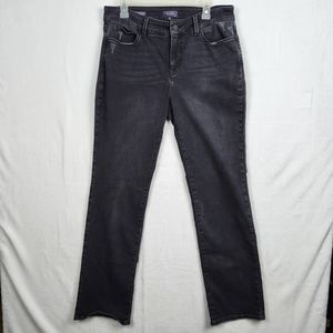 NYDJ Marilyn Straight Jeans Gray Black Lift Tuck Technology Distressed Size 12